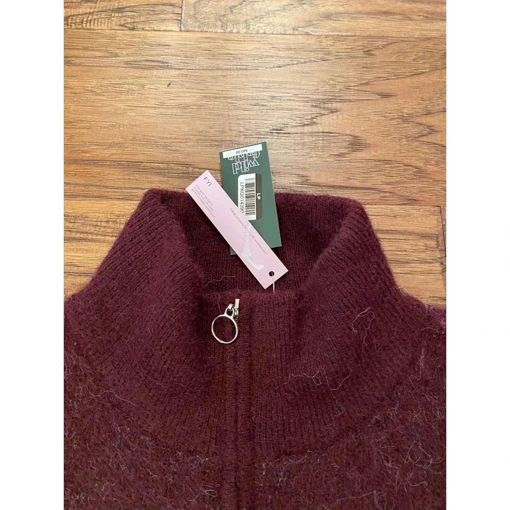 Wild Fable Burgundy Floral Fair Isle Zip Up Mock Neck Sweater XXL NWT